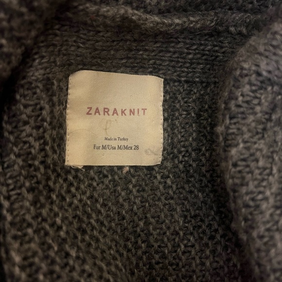ZARA KNIT Long Cardigan - Grey Marl Chunky Wool Cotton Knitted Long Coat - Picture 4 of 5